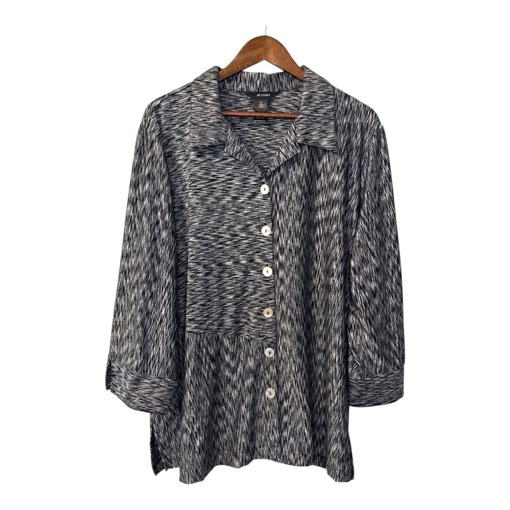 Ali Miles button up top women's 2X blue stretch liquid knit business casual